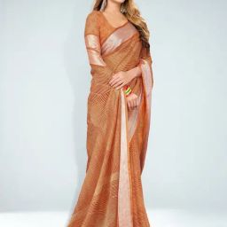 Saree Mall Brown Striped Saree With Unstitched Blouse-image-8