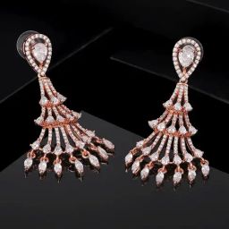 Estele Rose Gold-Plated CZ Beautiful Design Dangler Earrings-32