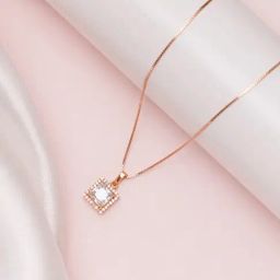 Zavya Square Solitaire Rose Gold-Plated 92.5 Sterling Silver Pendant with Chain-37