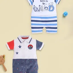 BABY GO Infant Boys Pack Of 2 Printed Pure Cotton Rompers-image-76
