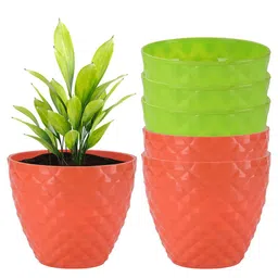 Kuber Industries 6-Pieces Green & Orange Colored Textured Planters-17