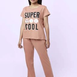 YU by Pantaloons Peach Cotton Graphic Print Top Pyjama Set-picture-3