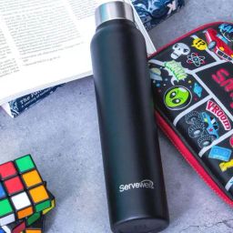 Servewell Jet Black Steel Sleek Single Wall Water Bottle (0.6 L)-11