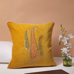 BLANC9 Mustard Yellow & Green Single Embroidered Square Cushion Covers-42