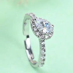 Clara 92.5 Sterling Silver Swiss Zircon Rhodium-Plated Pear Solitaire Adjustable Ring for Women-image-84