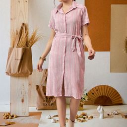 DressBerry Print Shirt Midi Dress-image-99