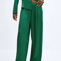 MANGO Women Satin-Finish Pleated Trousers-image-66