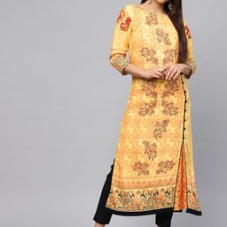 Pannkh Women Yellow Printed Straight Kurta-image-71
