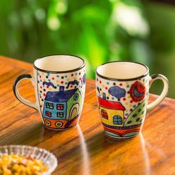 ExclusiveLane 'The Hut Jumbo Cuppas' Hand-Painted Mugs In Ceramic (Set Of 2)-2