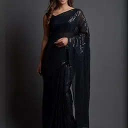 GAVUBAA Black Pure Georgette Leheriya Sarees-picture-48