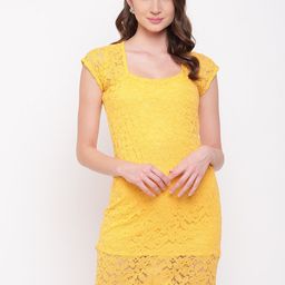 Mayra Women Yellow Self Design Sheath Dress-image-17
