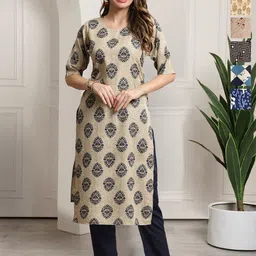 7Threads Women Ethnic Motifs Printed Sequinned Floral Crepe Kurta-image-78