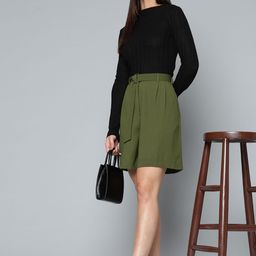 Chemistry Women Olive Green Solid Shorts with Belt-image-11