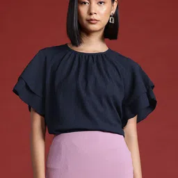 all about you Flutter Sleeve Ruffles Indigo Top-image-62