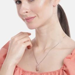 Zavya Peacock 92.5 Sterling Silver in Rose Gold-Plated Pendant with Chain-image-96