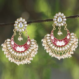 Adwitiya Collection Gold-Toned & Maroon Contemporary Chandbalis-image-21