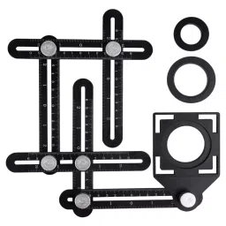 FLAMINGO ENTERPRISE Multi-Angle Measuring Ruler Six-Fold Adjustable Arms Gauge Lock Aluminium Black 30 cm Shaft Length, FM-32-42