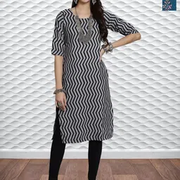 HERE&NOW Selection Of 2 Chevron Printed Round Neck Straight Kurtas-picture-12