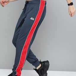 Slazenger Men Navy Blue Solid Straight Fit Joggers With Side Stripes-image-51