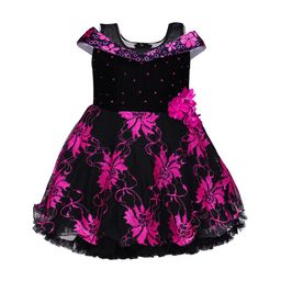 Wish Karo Girls Pink & Black Self Design Fit and Flare Dress-picture-58