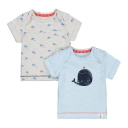 Mothercare Kids Grey & Light Blue Printed T-Shirt (Pack Of 2)-image-13
