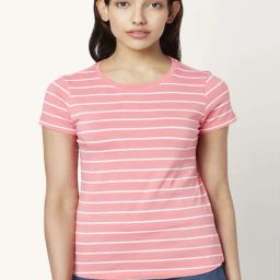 Dreamz by Pantaloons Pink Cotton Striped T-Shirt-picture-31