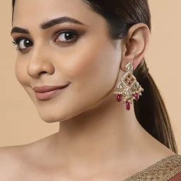 Dugran By Dugristyle Red & White Dangler Earrings with Kundan & Pearls for Women-image-85