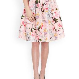 SASSAFRAS Pink Floral Print Silk A-Line Skirt-image-25