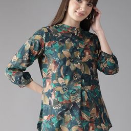 Cayman Print Mandarin Collar Longline Ethnic Top-image-92