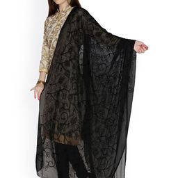 Dupatta Bazaar Black Embroidered Chiffon Dupatta-42