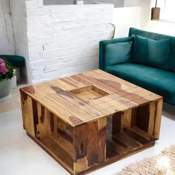 Ikiriya Coffee Brown Wooden Natural Rosewood Finish Square Coffee Table-image-76