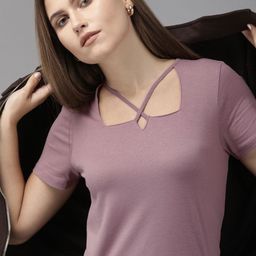 Roadster Women Mauve Solid Knitted Top-image-50