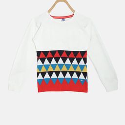 Blue Giraffe Girls White & Red Self Design Sweater-image-65