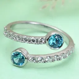 Clara 92.5 Sterling Silver Swiss Zircon Rhodium-Plated Stylish Adjustable Ring for Women-picture-3