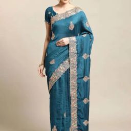 Warthy Ent Blue Silk Embroidered Saree With Unstitched Blouse-picture-30