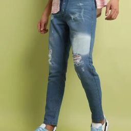 Campus Sutra Cool Blue Regular Fit Distressed Jeans-image-56