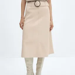 MANGO Solid A-Line Midi Skirt with Belt-picture-50