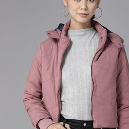U S Polo Assn Women Women Dusty Pink Solid Padded Jacket with Detachable Hood-image-72