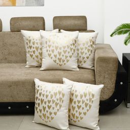 HOSTA HOMES Cream-Coloured & Gold-Toned Set of 5 Foil Printed Square Cushion Covers-image-9