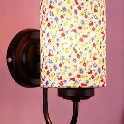 Devansh White & Red Printed Traditional Armed Sconce Wall Lamp-0