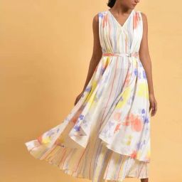 W Off-White Printed A-Line Jumpsuit-image-30