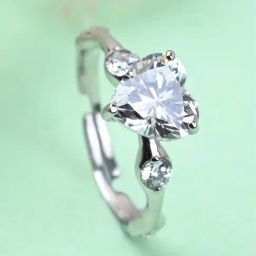 Clara 92.5 Sterling Silver Swiss Zircon Rhodium-Plated Heart Engagement Adjustable Ring for Women-26