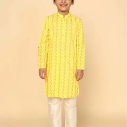 KISAH Kids Yellow & White Printed Full Sleeves Kurta Set-16