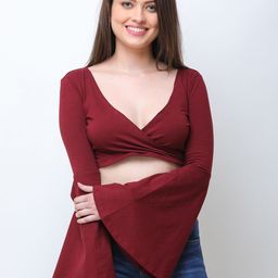 Cation Women Maroon Solid Wrap Pure Cotton Top-image-17