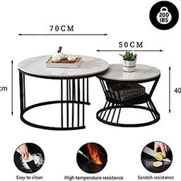 CROWN ART SHOPPEE Round Coffee Table, Modern Minimalist Table, Balcony Coffee Table Side Table Combination, Marble Small Round Table and Rock Board Small (3T-2) image 2