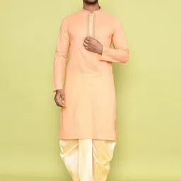 Arihant Rai Sinha Men Ethnic Motifs Embroidered Regular Thread Work Pure Cotton Kurta with Dhoti Pants-8