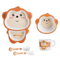 Sanjary Bamboo Tableware Monkey Shape Pack Of 5 - Beige-11