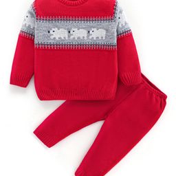 Babyhug 100% Acrylic Knit Full Sleeves Sweater Set Animal Design - Red-picture-28