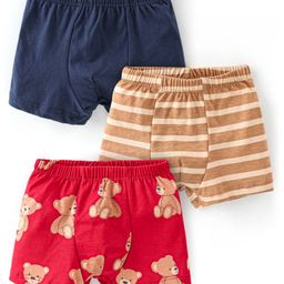 Babyhug 100% Cotton Trunk Pack of 3 Teddy Print - Red Blue & Brown-image-49