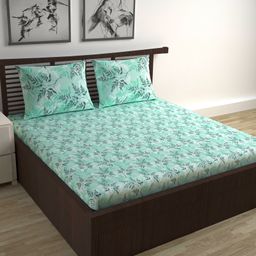 Divine Casa 100% Cotton 144TC Double Bedsheet with 2 Pillow Covers Floral Print_Sky Blue-image-98